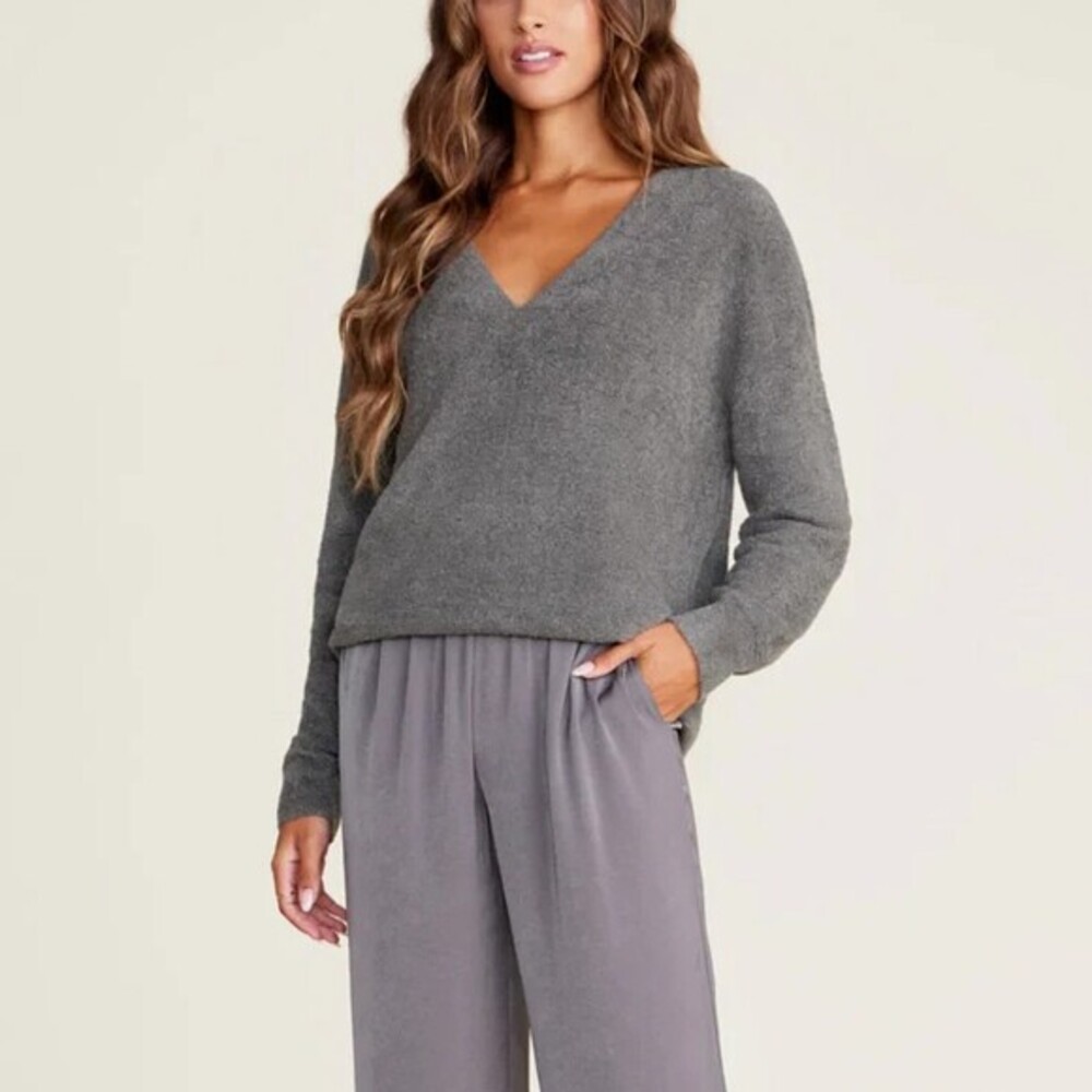 Barefoot Dreams Sweater Tunic S Carbon Gray CozyChic Ultra‎ Lite V-Neck Pullover